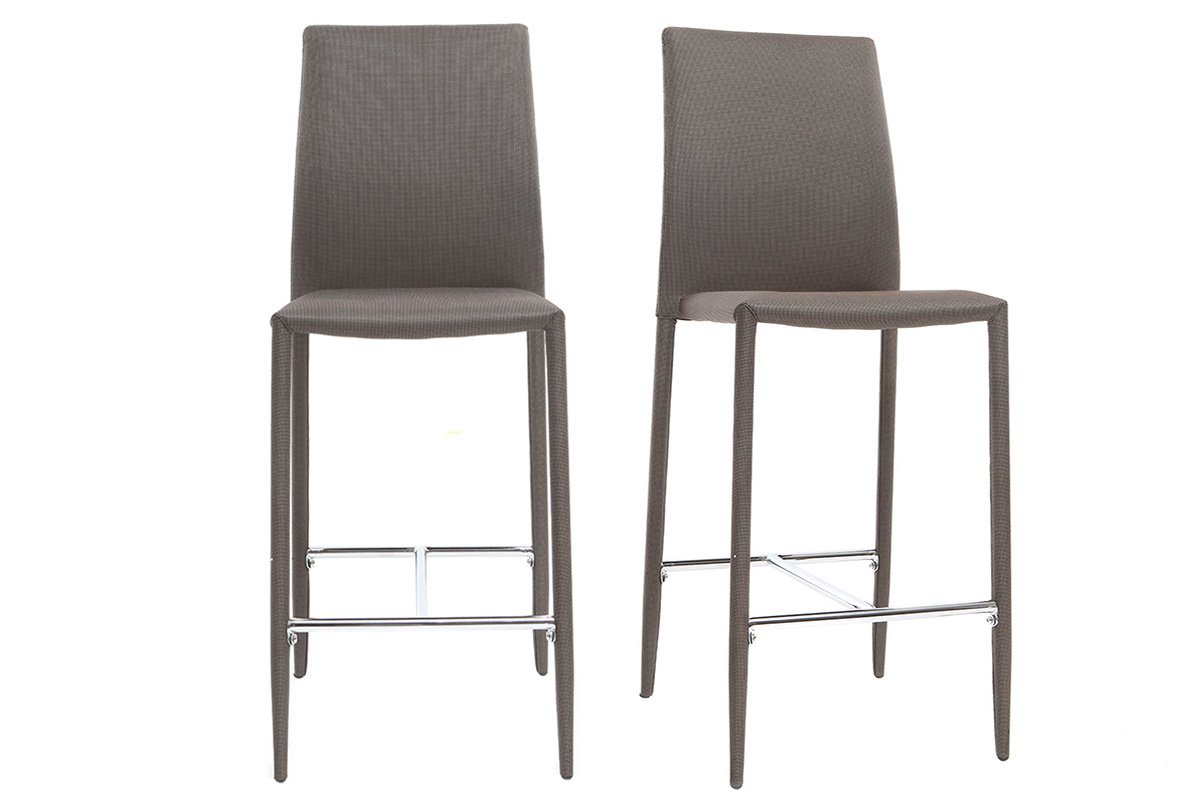 Lot de 2 tabourets / chaises de bar design taupe TALOS