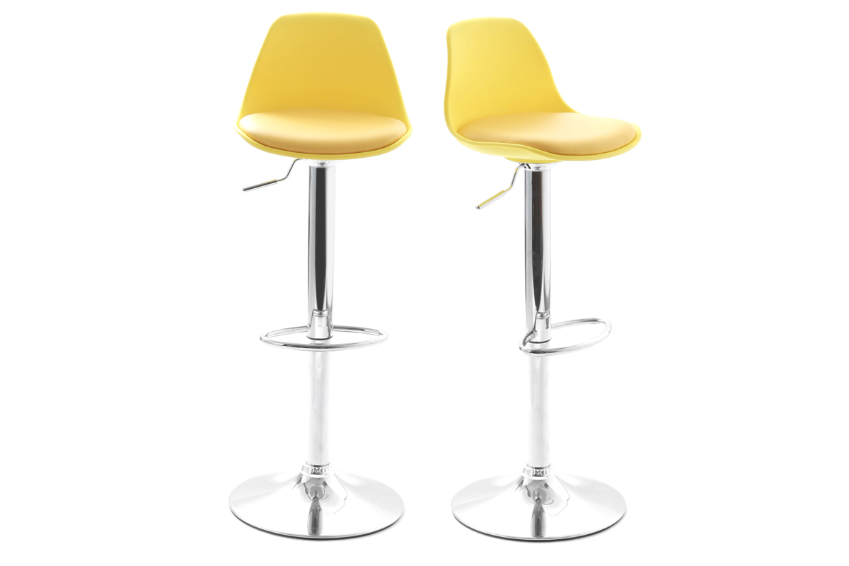 Lot de 2 tabourets de bar design jaunes STEEVY