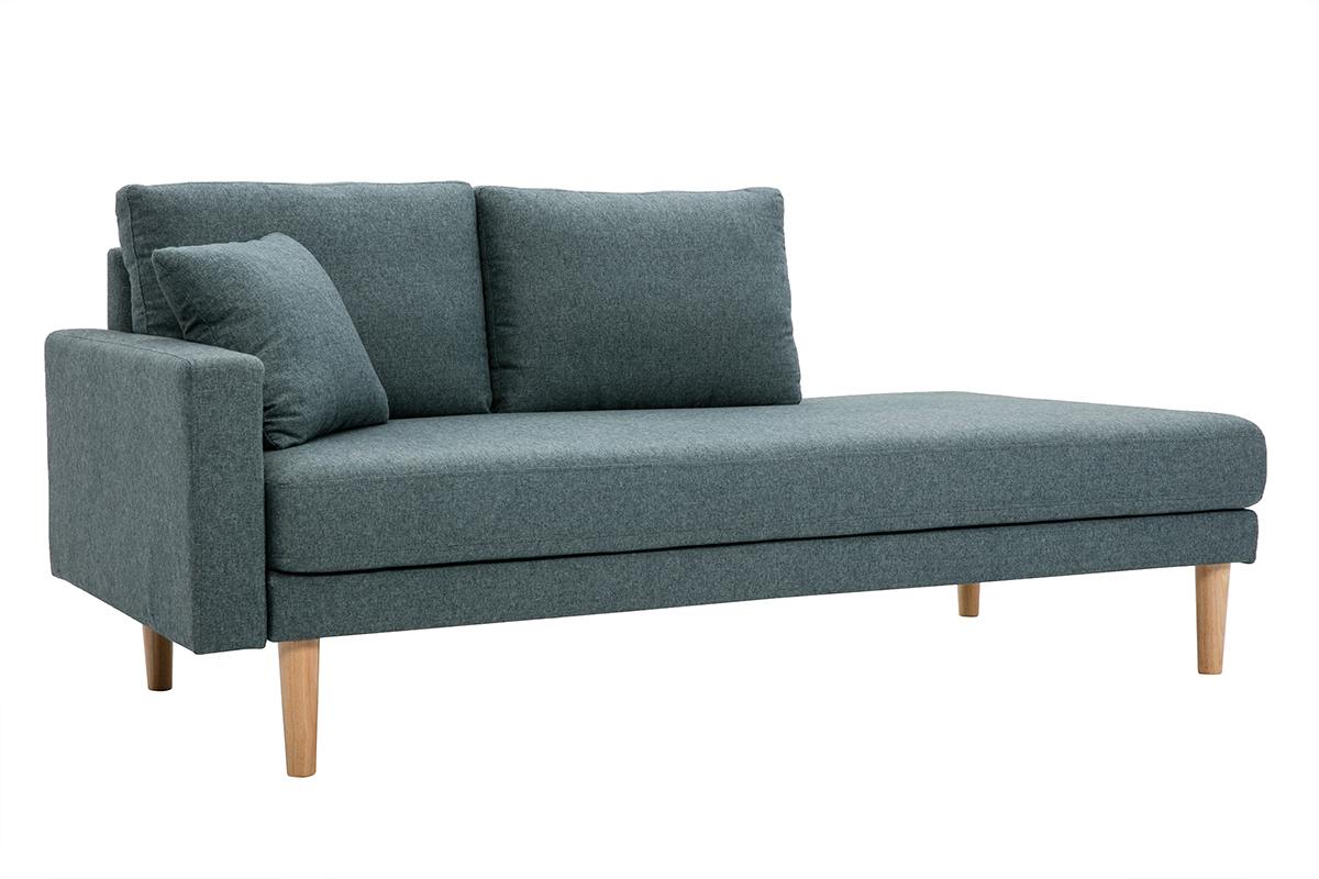 Mridienne scandinave en tissu vert de gris et bois clair massif L190 cm BERTILLE