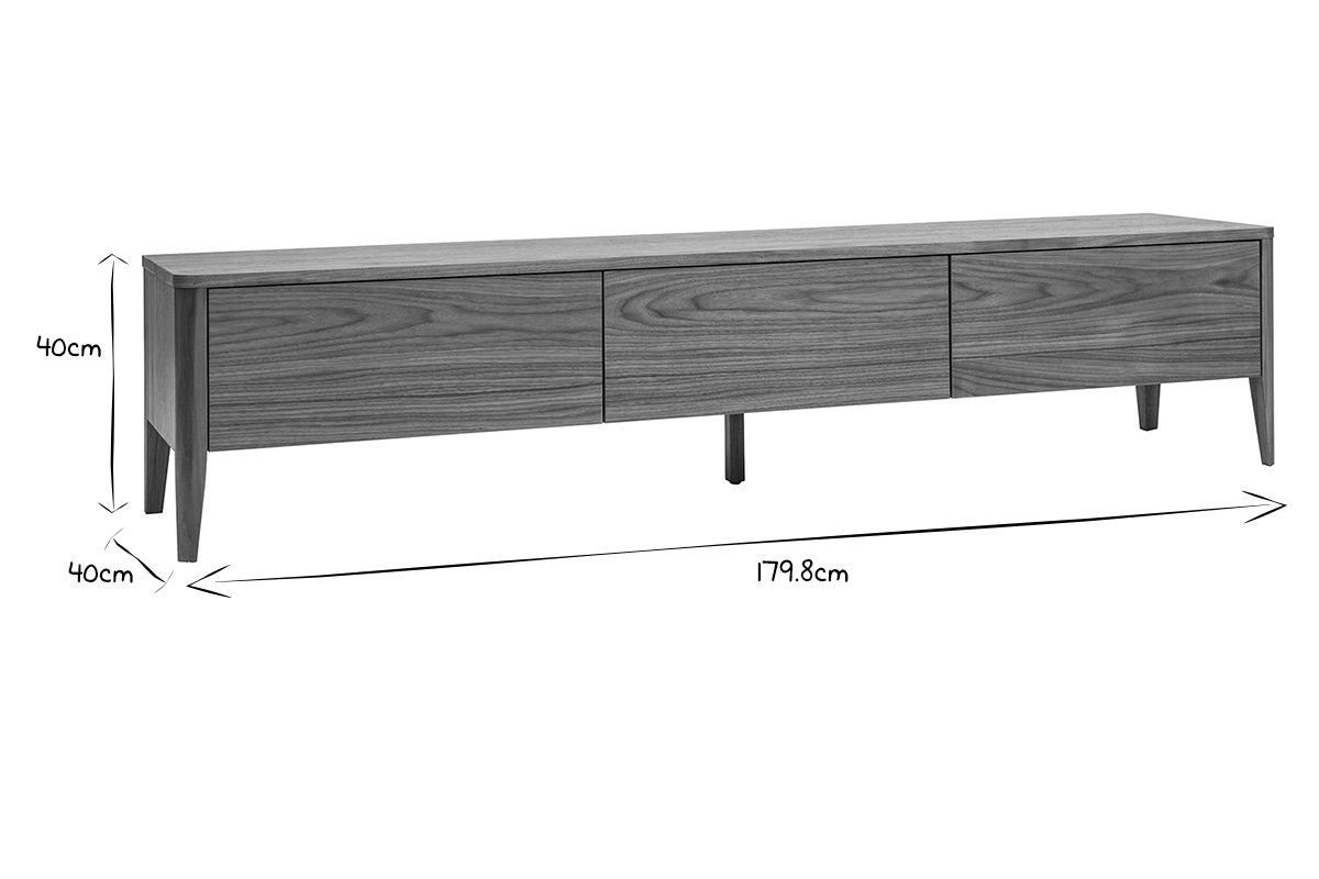 Meuble TV bois fonc noyer 3 tiroirs L180 cm BENJA