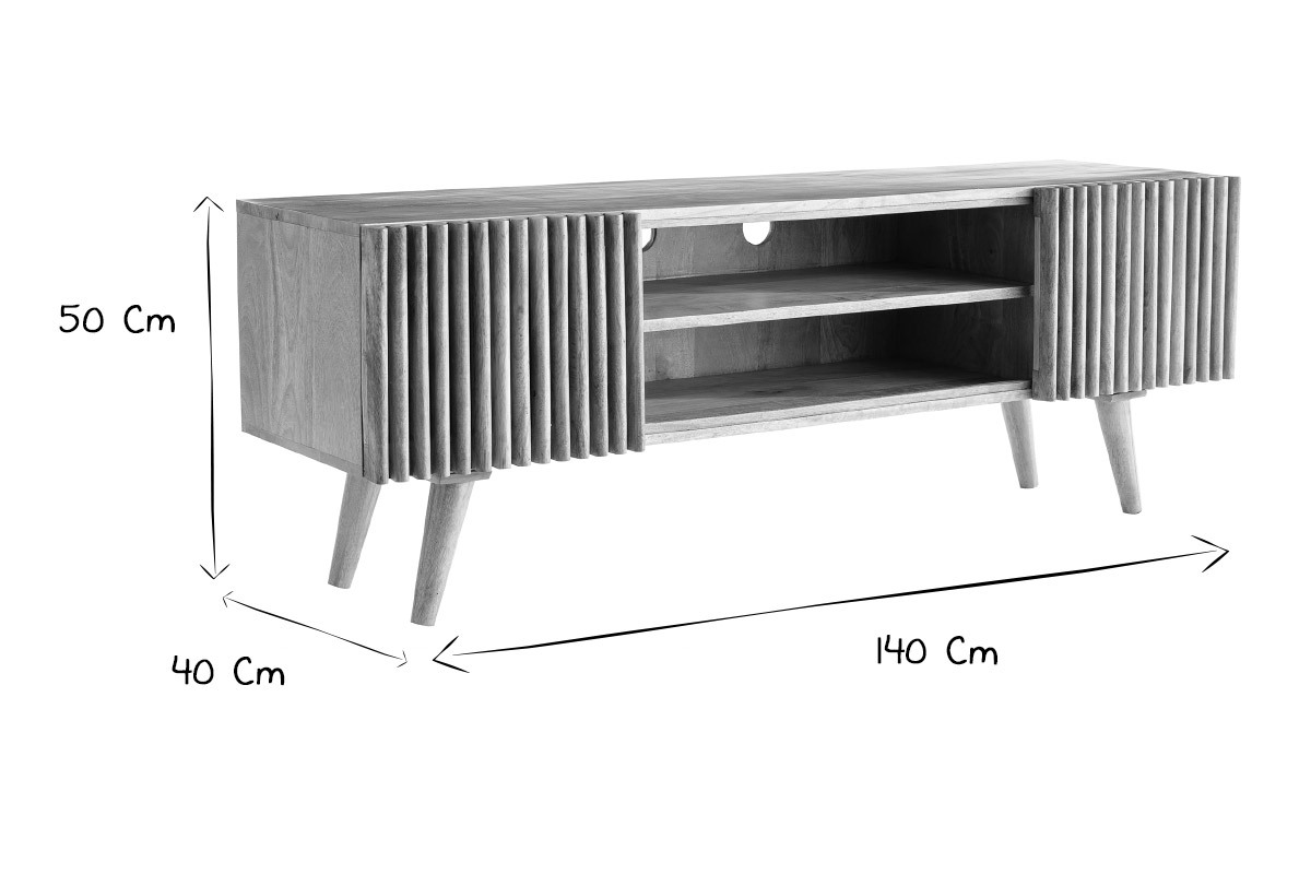 Meuble TV bois manguier massif avec portes coulissantes L140 cm ALBA