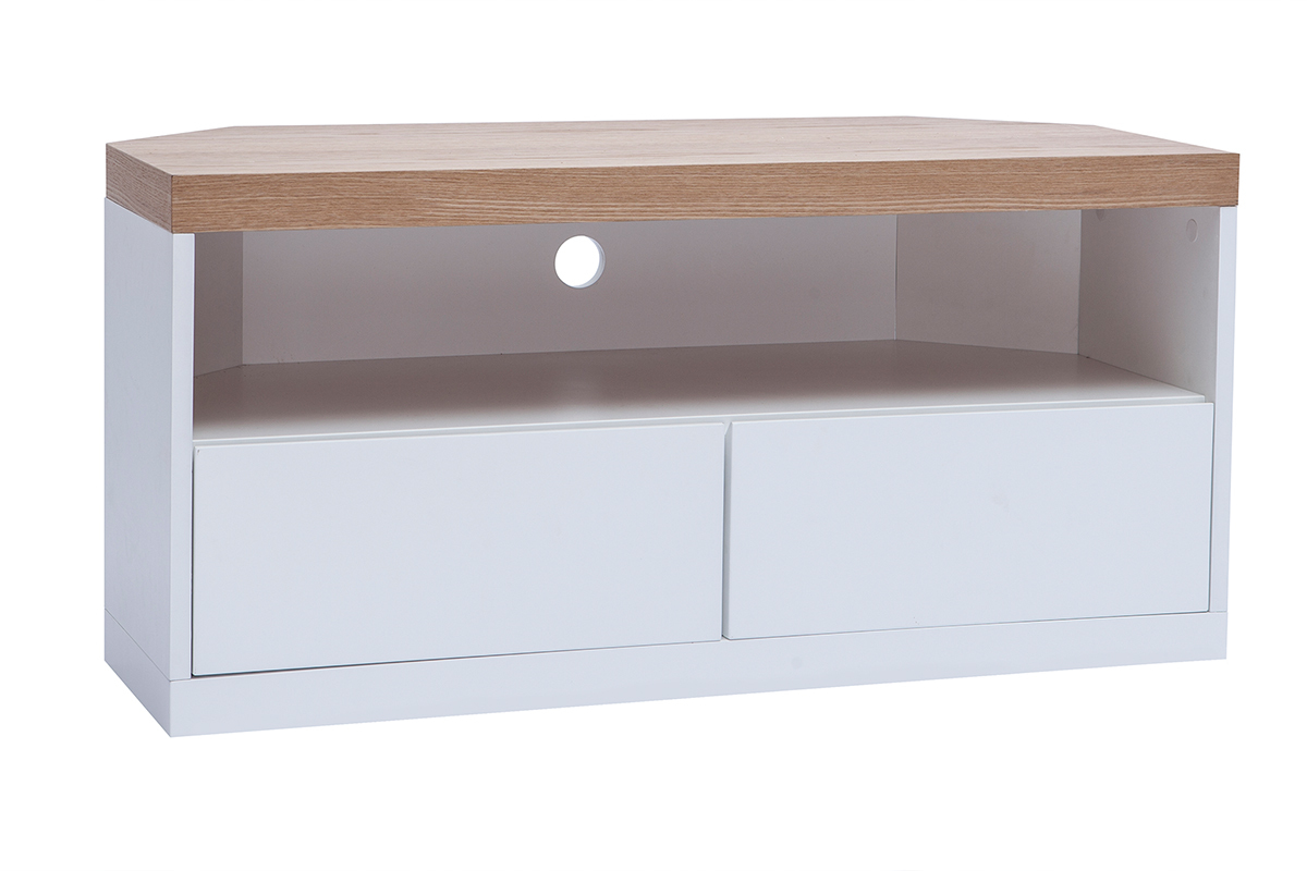 Meuble TV d'angle blanc et bois clair chne  L100 cm MAX