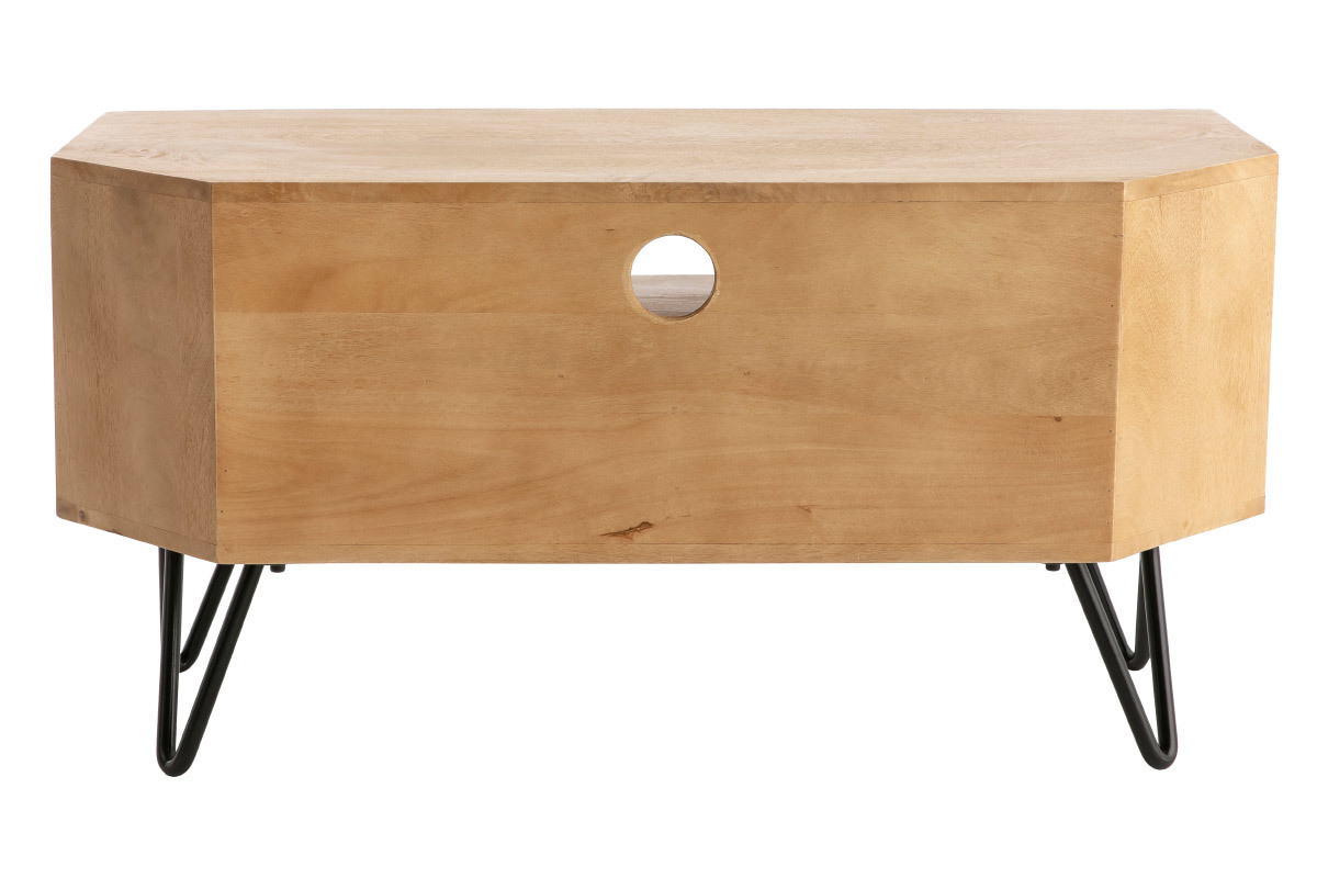 Meuble TV d'angle en bois manguier massif et mtal noir L100 cm VIBES