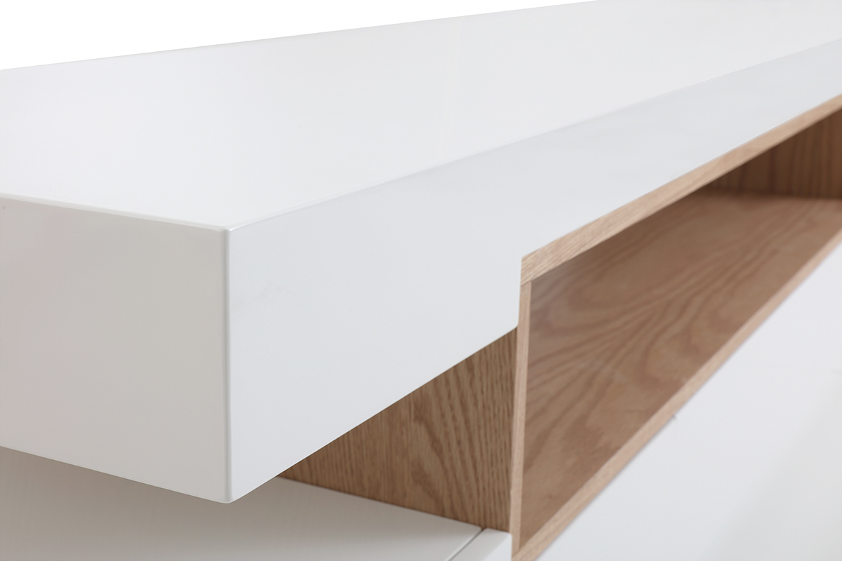 Meuble TV design blanc et bois L200 cm LIVO