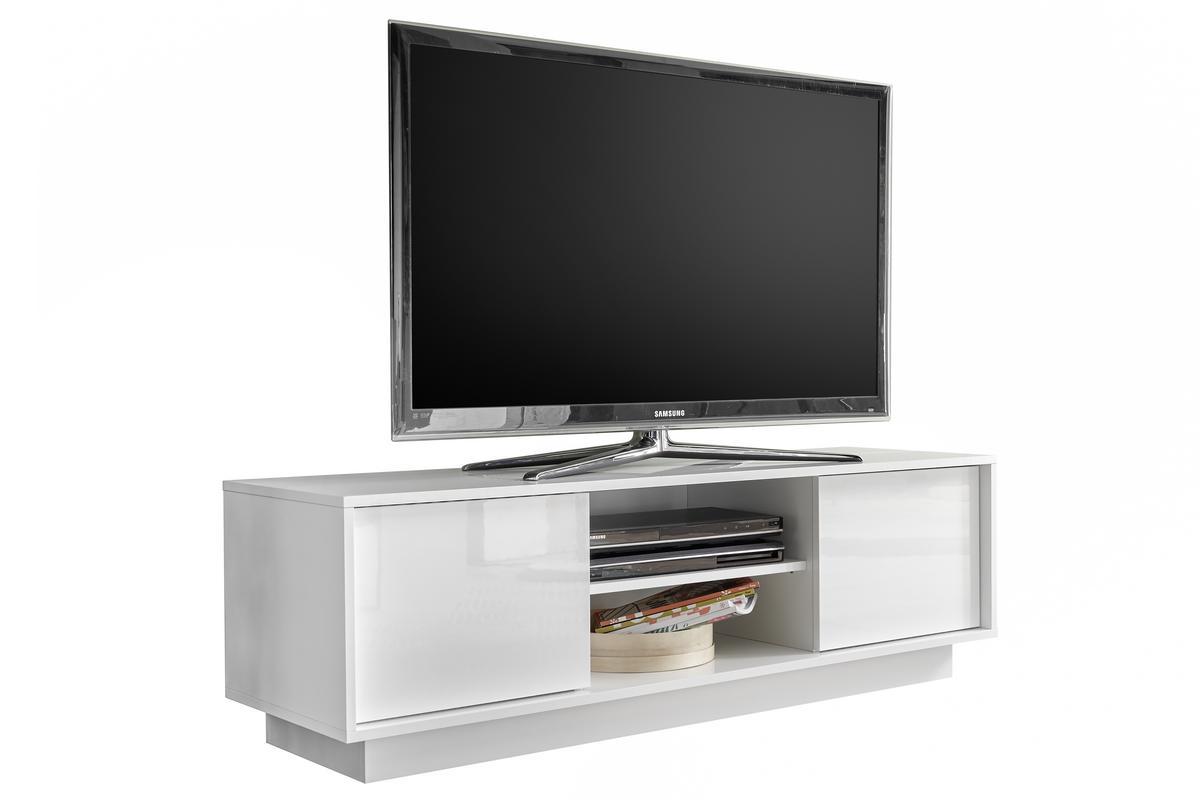 Meuble TV design blanc laqu brillant L138 cm COMO