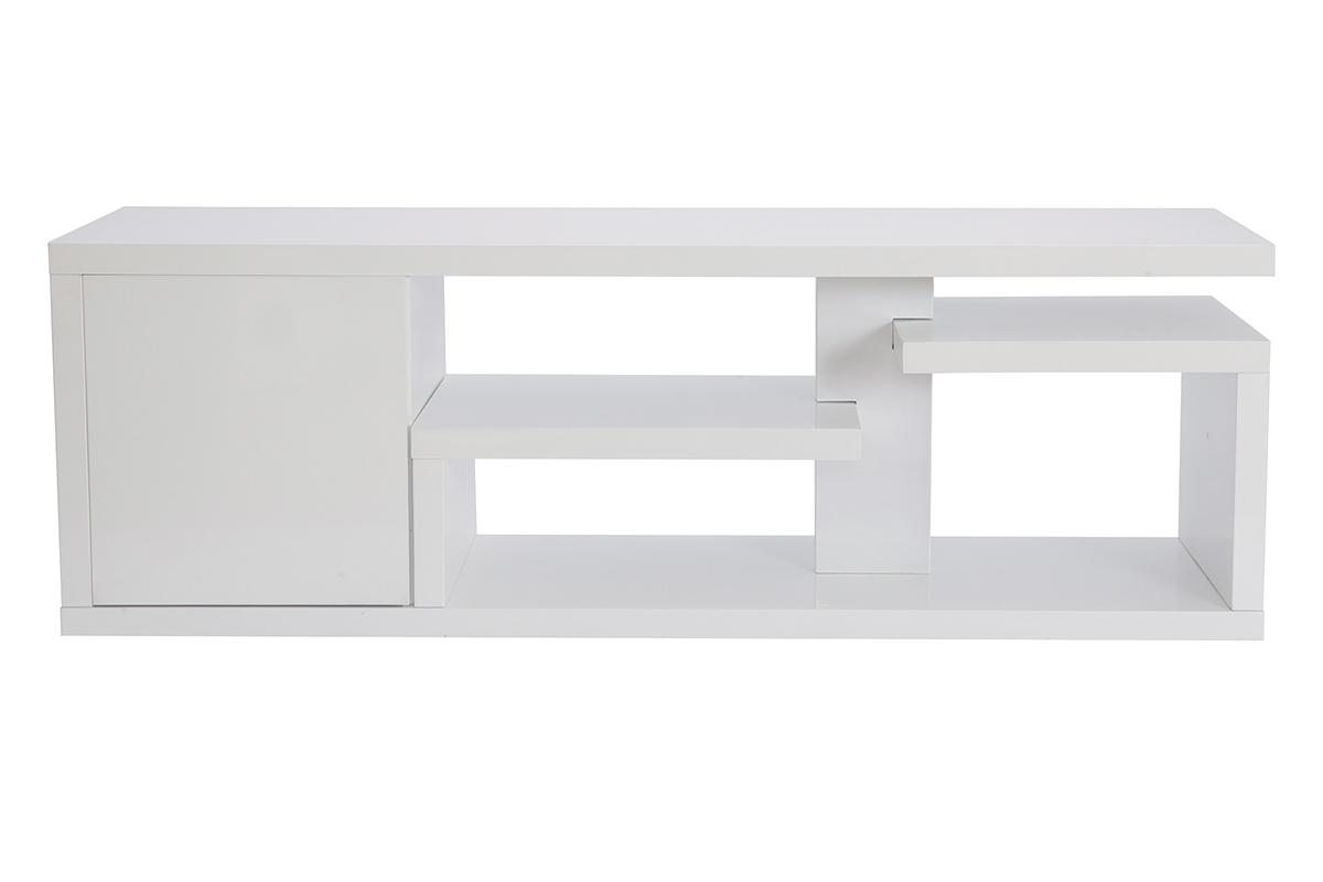 Meuble TV design blanc laqu brillant L150 cm HALTON