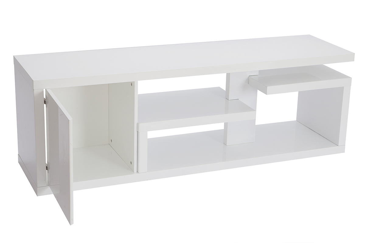 Meuble TV design blanc laqu brillant L150 cm HALTON