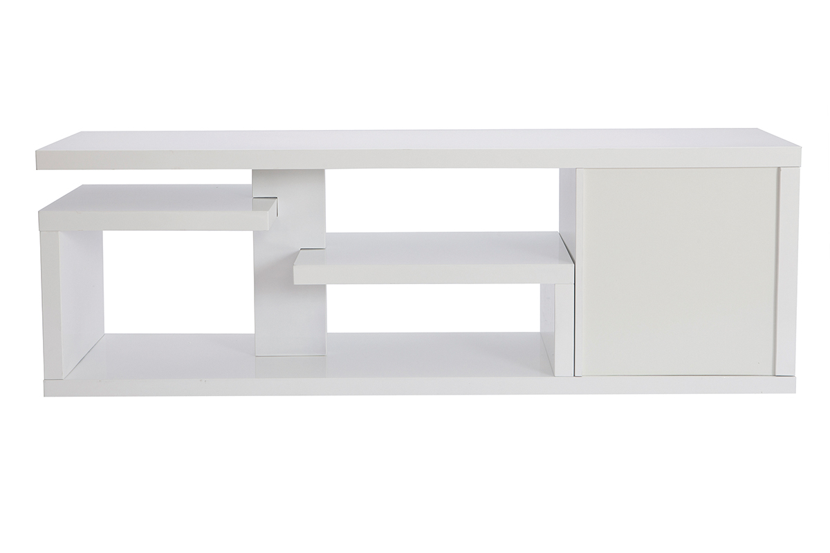 Meuble TV design blanc laqu brillant L150 cm HALTON