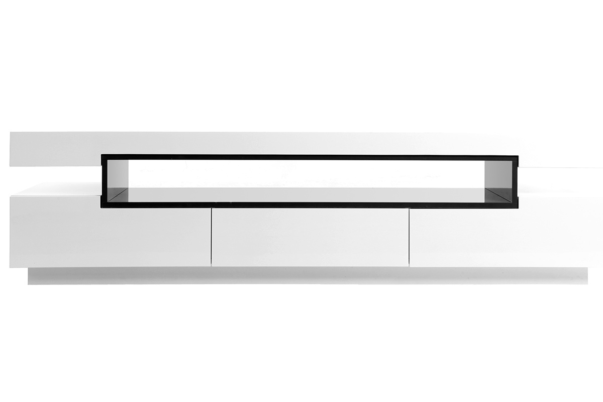 Meuble TV design blanc laqu brillant L200 cm LIVO