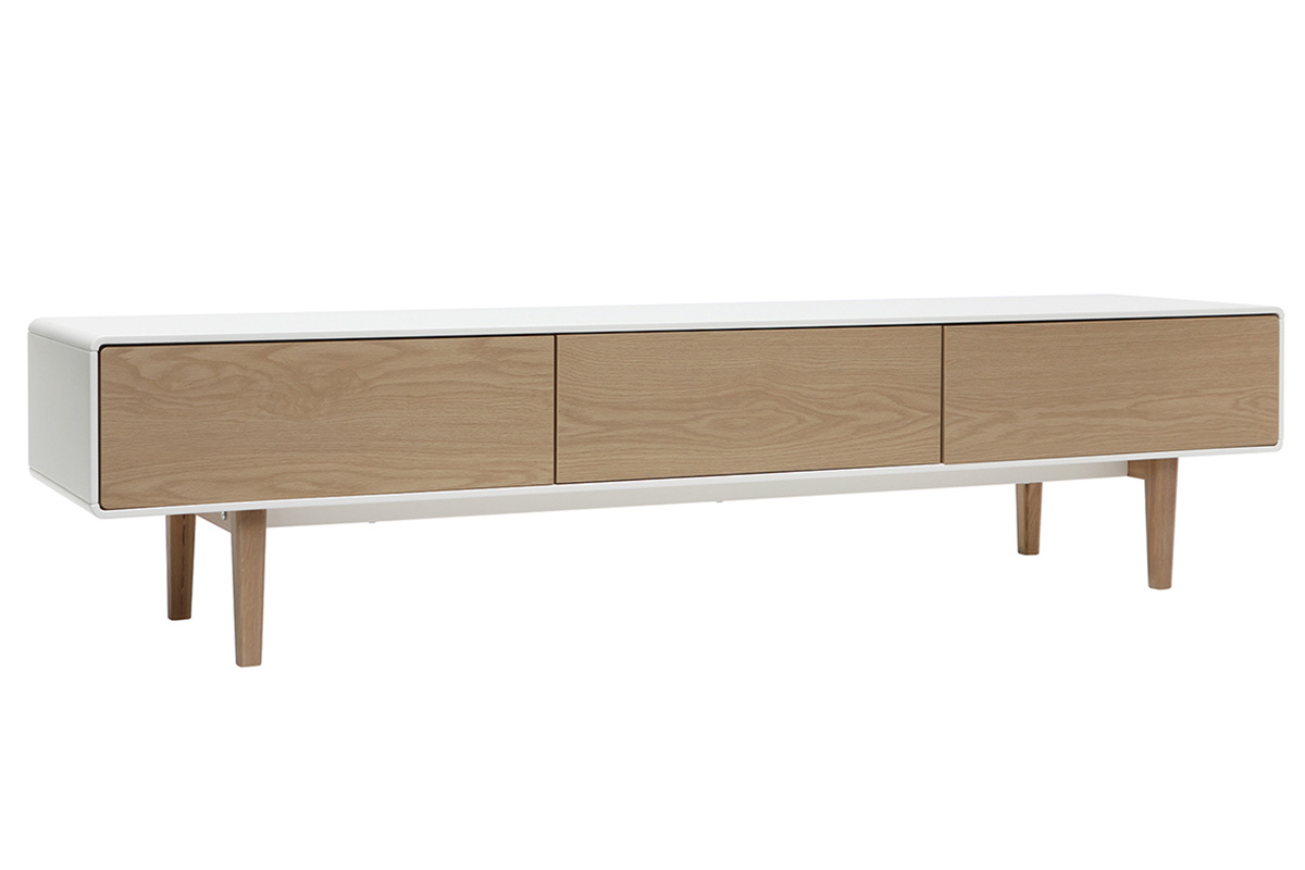 Meuble TV design contemporain blanc et bois ROMY