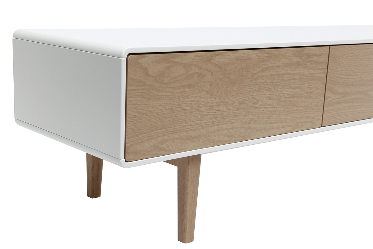 Meuble TV design contemporain blanc et bois ROMY