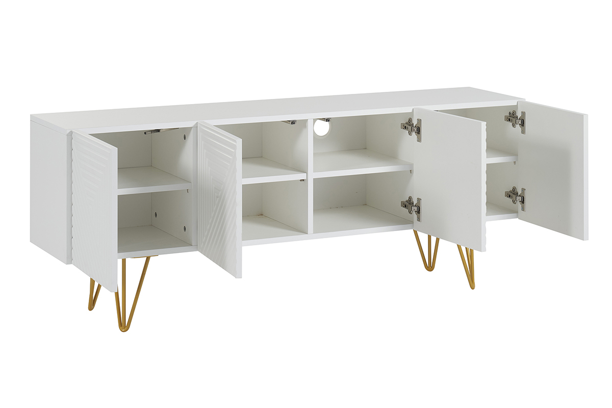 Meuble TV design grav blanc et mtal dor L140 cm OZEN