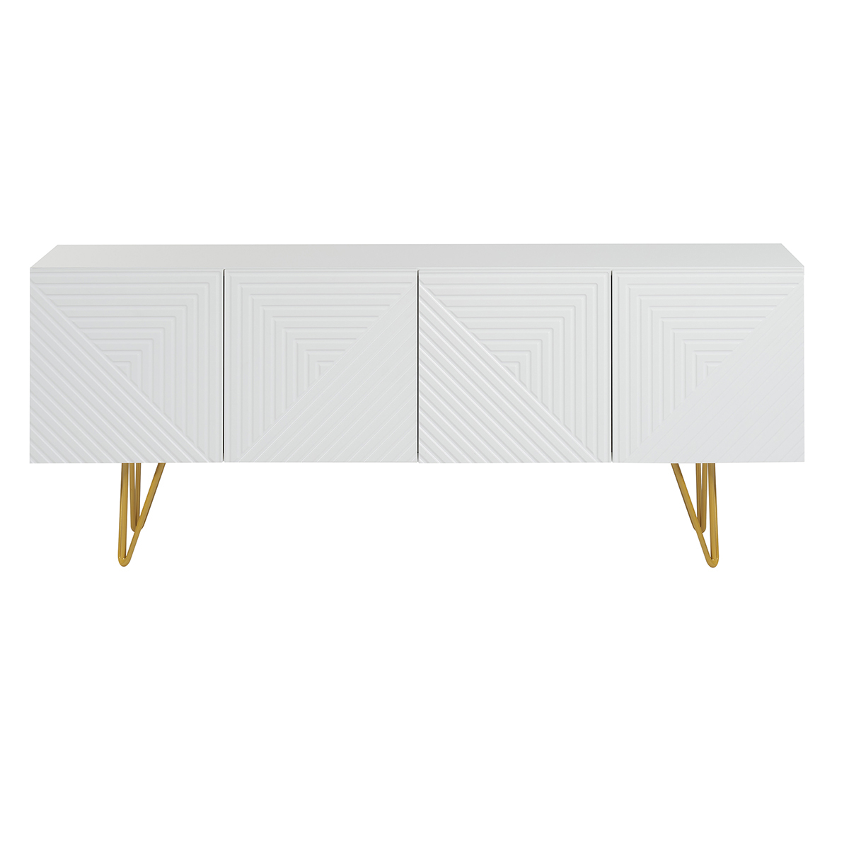 Meuble TV design gravé blanc et métal doré L140 cm OZEN