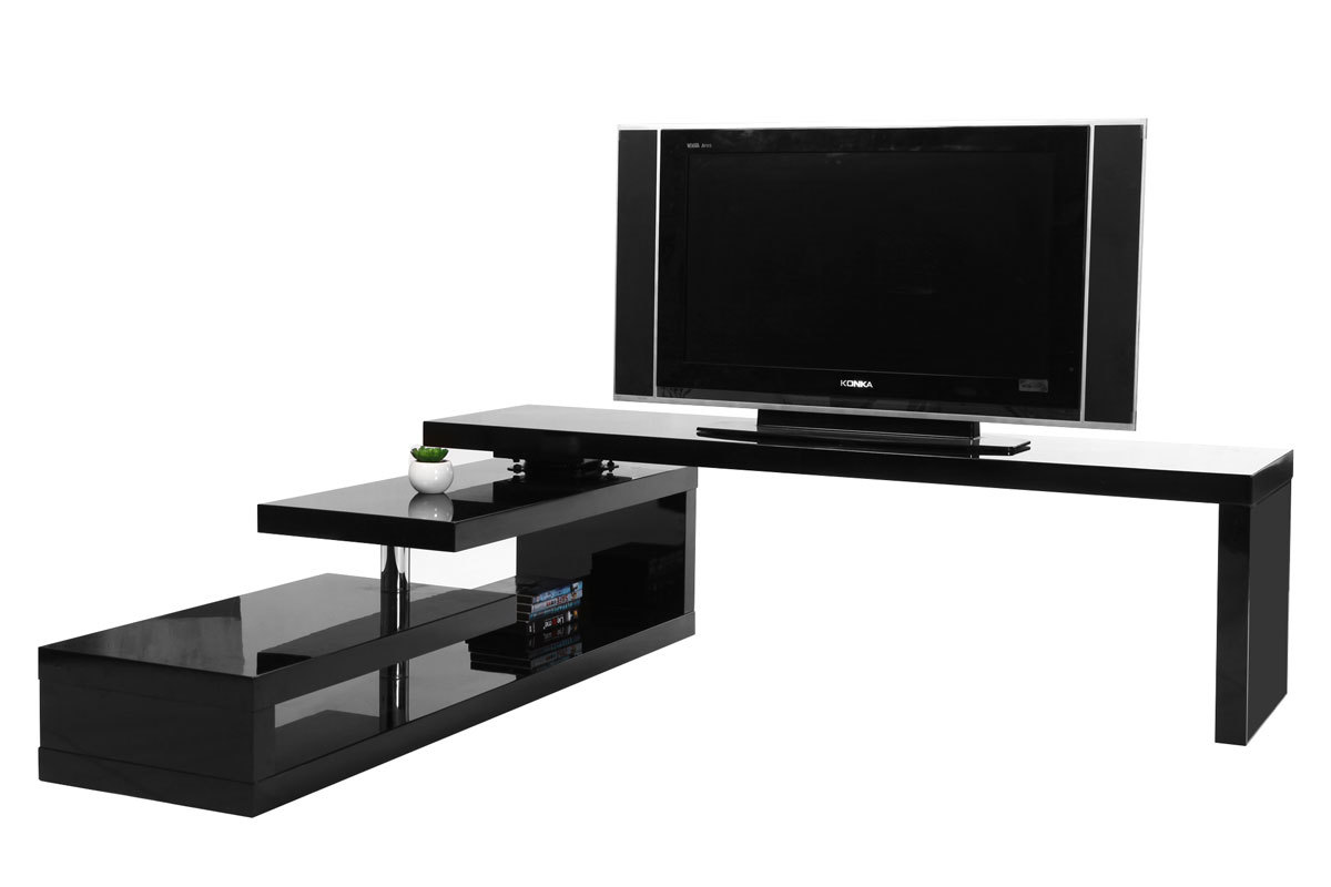 Meuble TV design laqu brillant noir pivotant L255 MAX V2