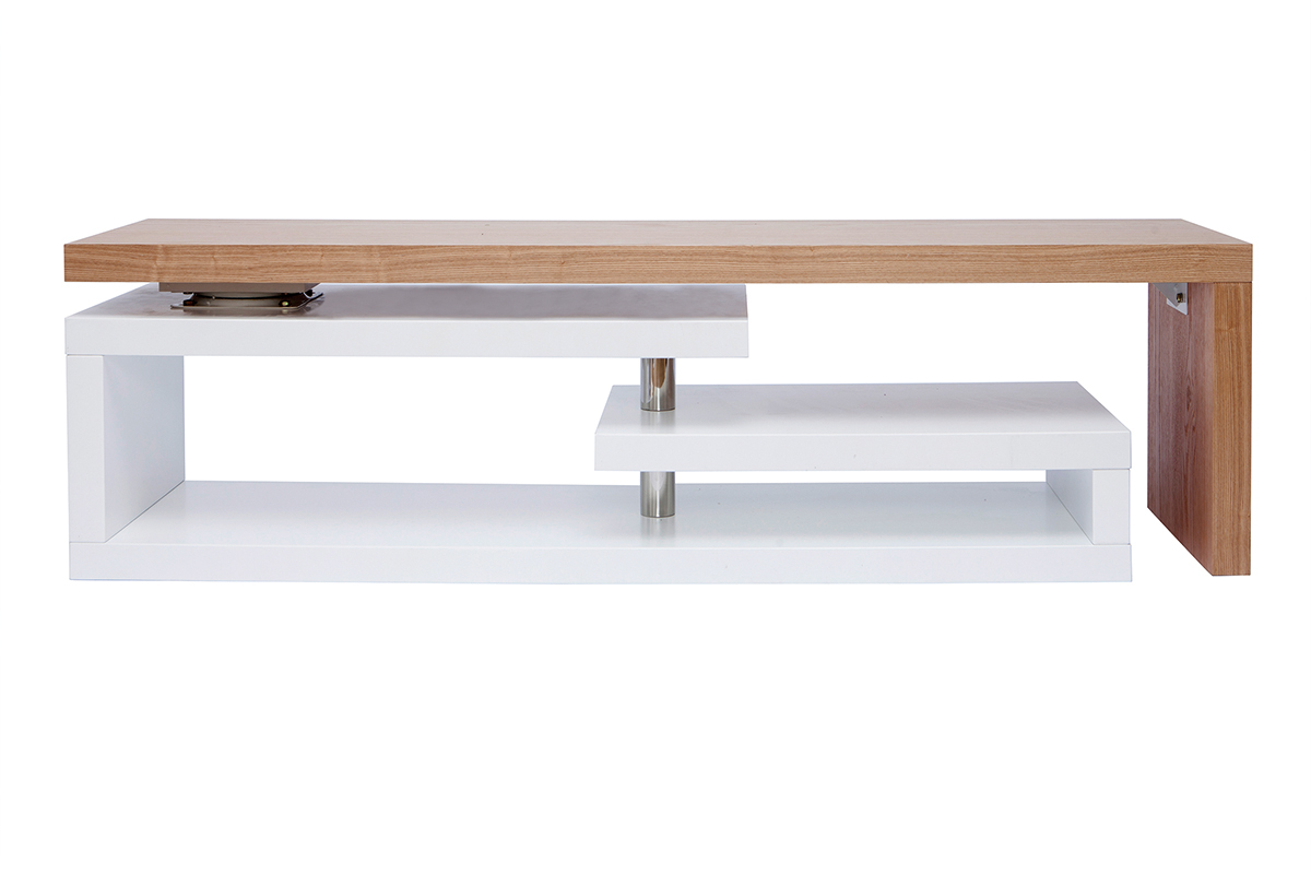 Meuble TV design modulable blanc et bois clair chne L255 cm MAX