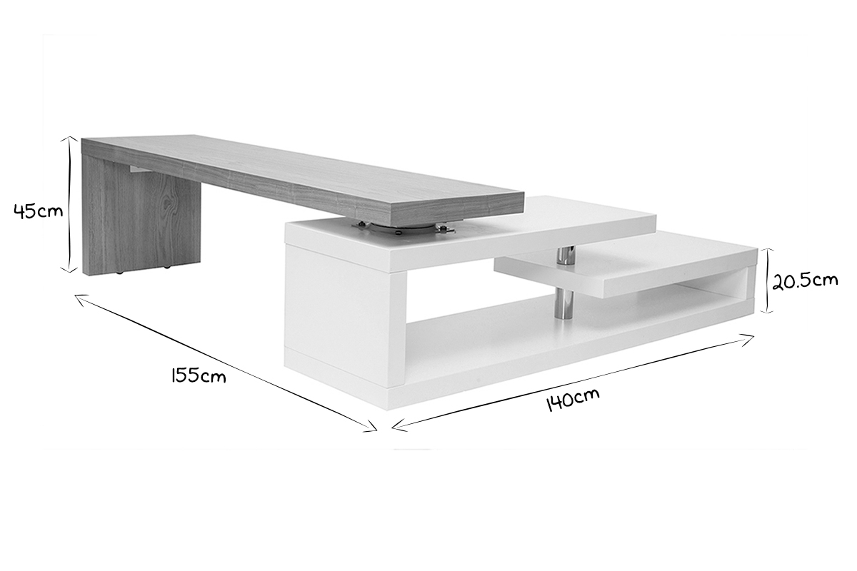 Meuble TV design modulable blanc et bois clair chne L255 cm MAX