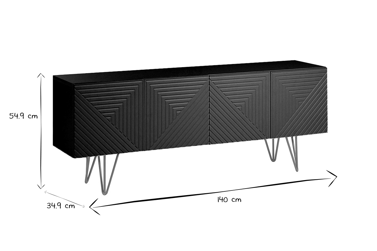 Meuble TV design noir et mtal dor L140 cm OZEN