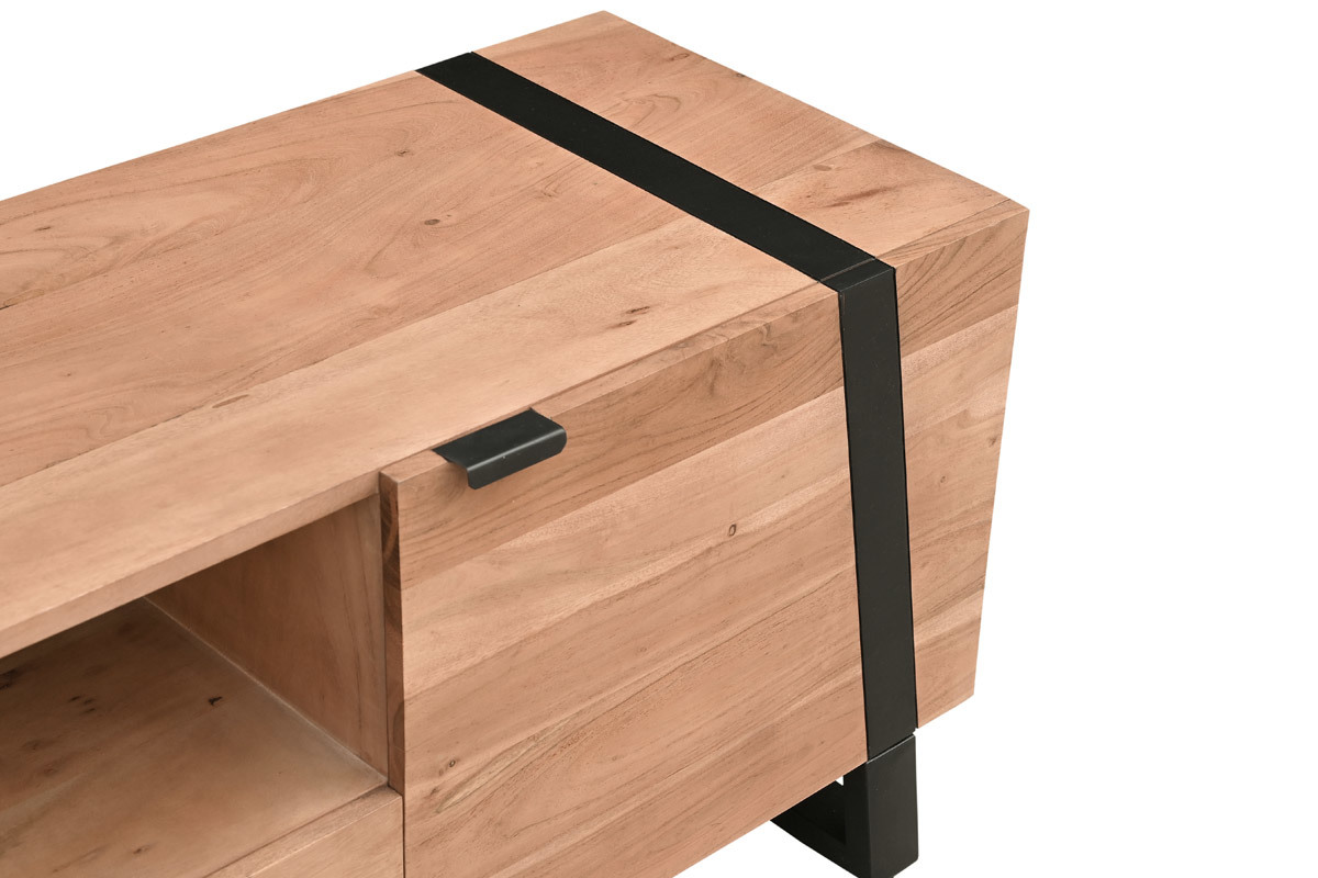 Meuble TV en bois massif et mtal noir L150 cm ALVARO