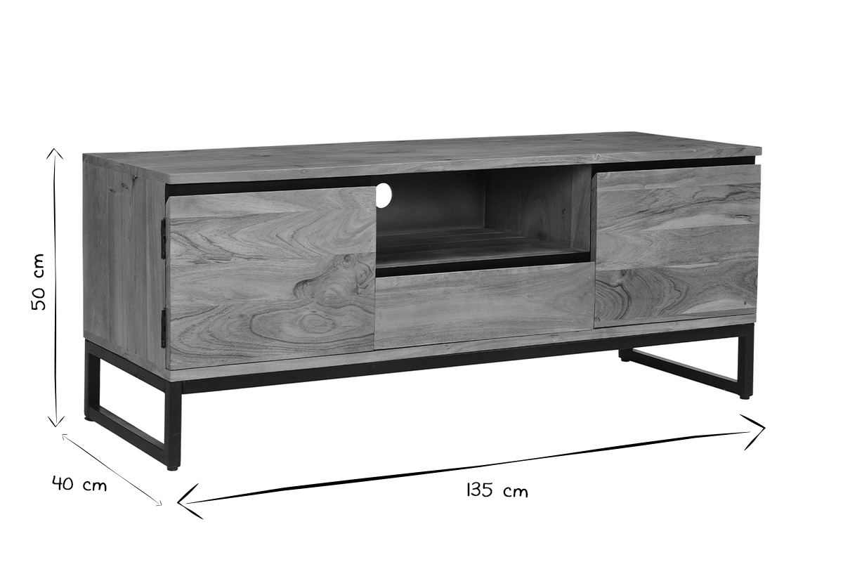 Meuble TV en bois massif L135 cm HOORN