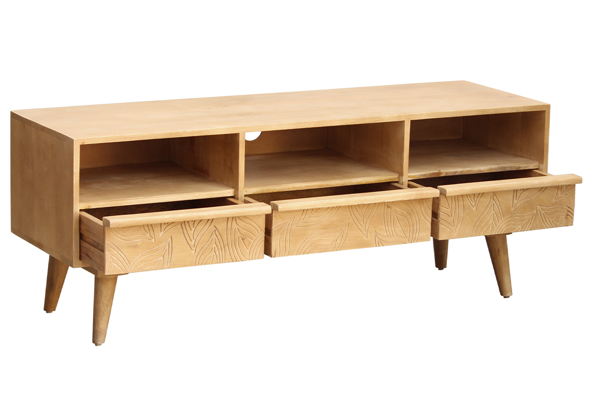 Meuble TV ethnique en bois manguier massif grav L130 cm KAFFIR