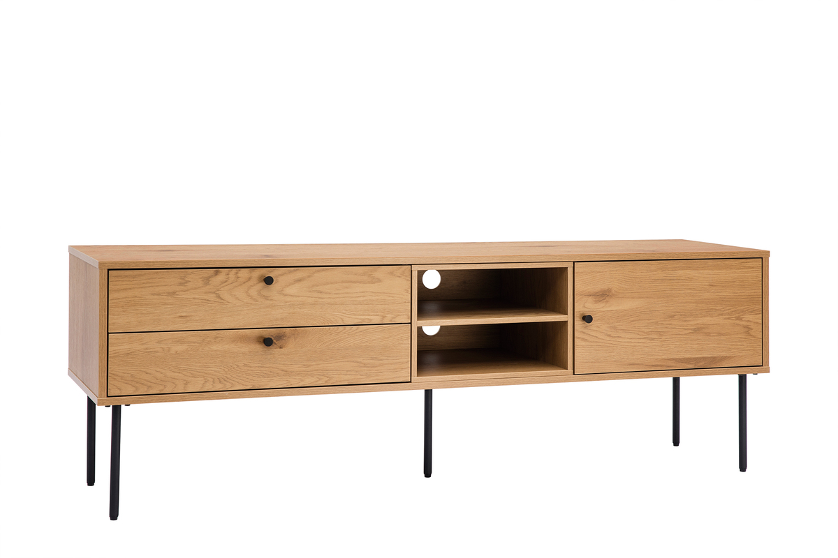 Meuble TV finition en bois clair chne et mtal noir L160 cm PERNELLE