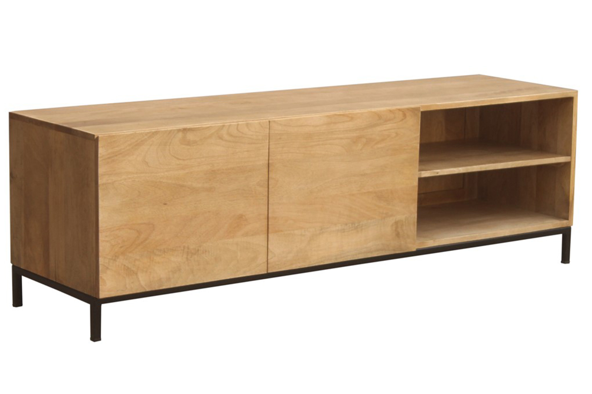 Meuble TV industriel en bois manguier massif et mtal L145 cm YPSTER