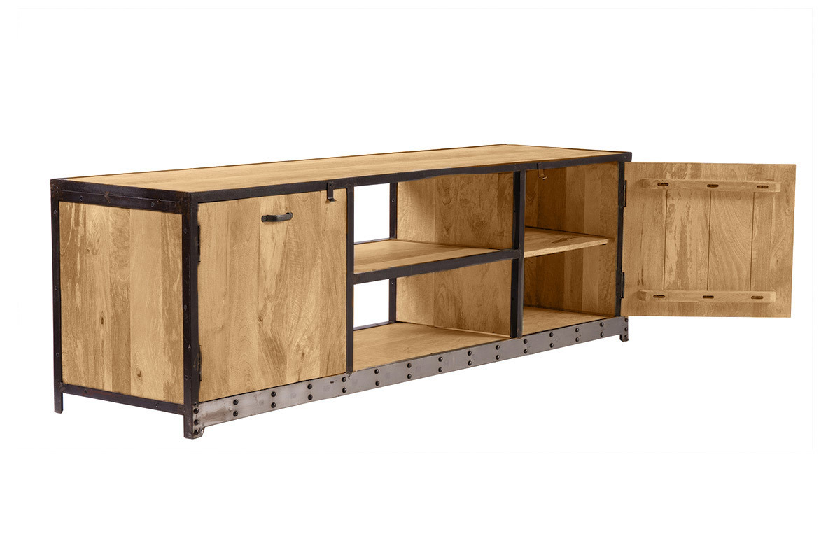 Meuble TV industriel en bois manguier massif L178 cm INDUSTRIA