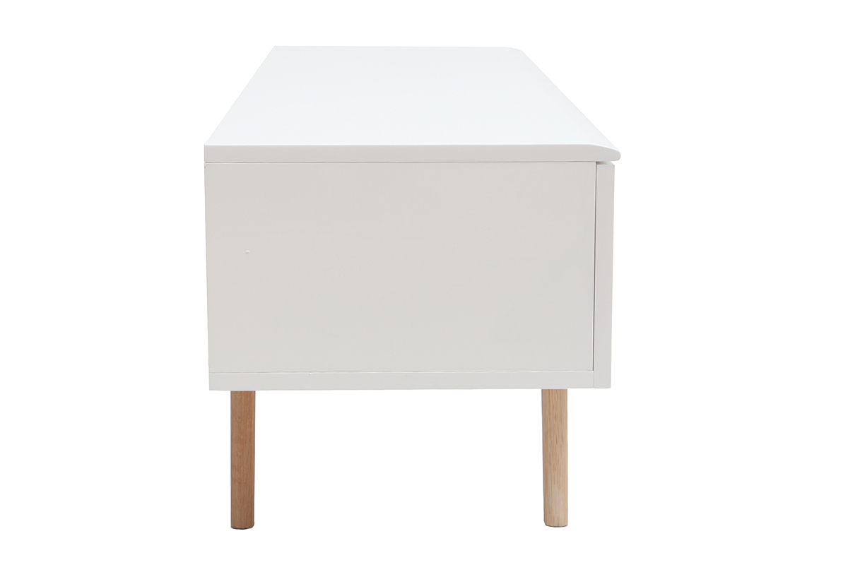 Meuble TV scandinave blanc brillant et bois MELKA