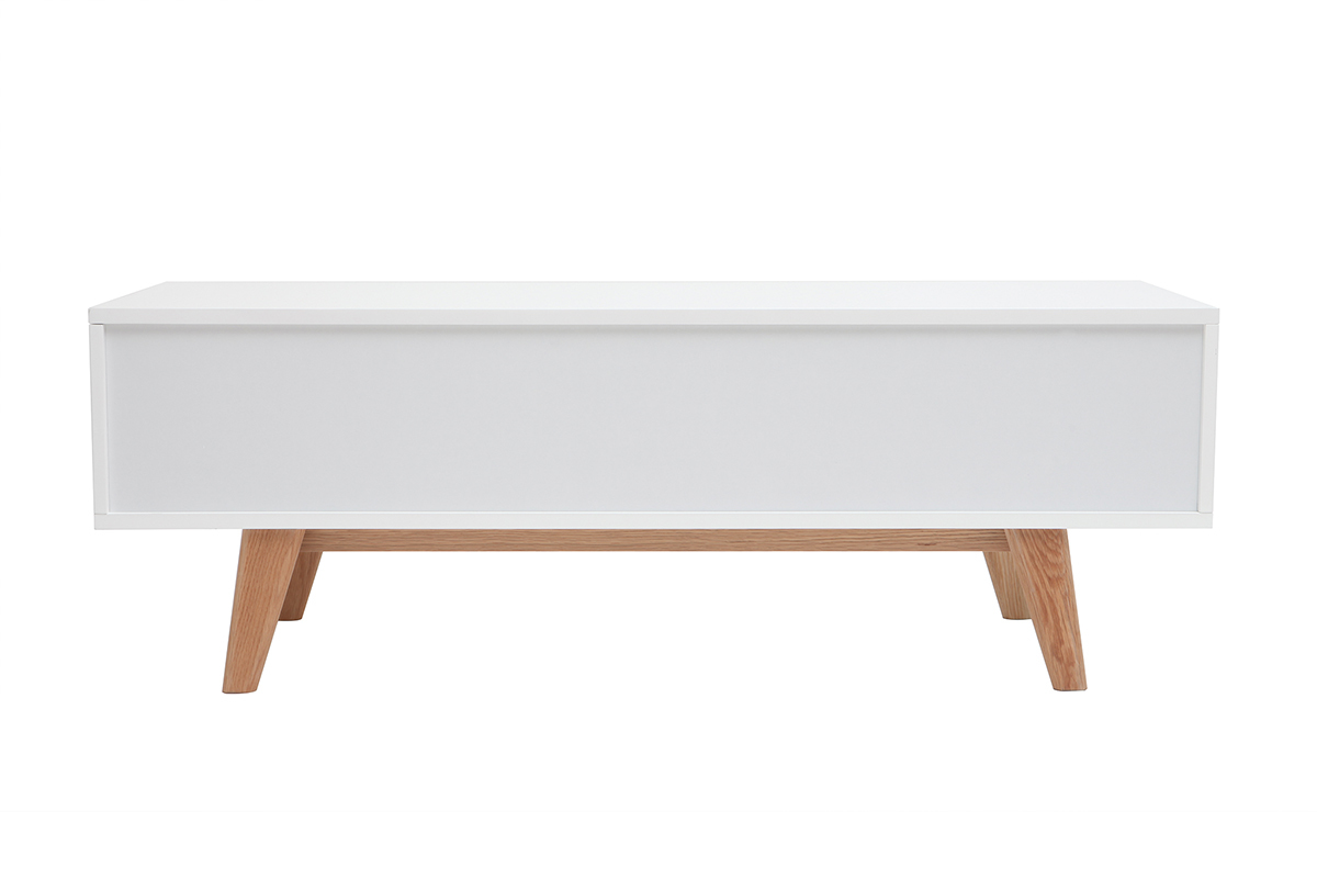 Meuble TV scandinave blanc brillant et bois MELKA