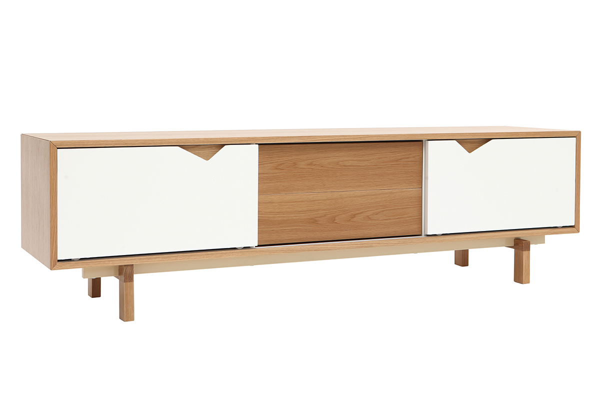 Meuble TV scandinave blanc et bois L180 cm ACOUSTIC