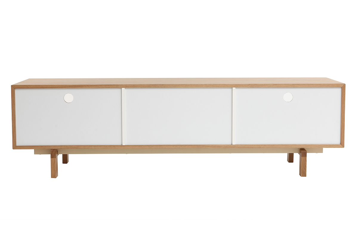 Meuble TV scandinave blanc et bois L180 cm ACOUSTIC