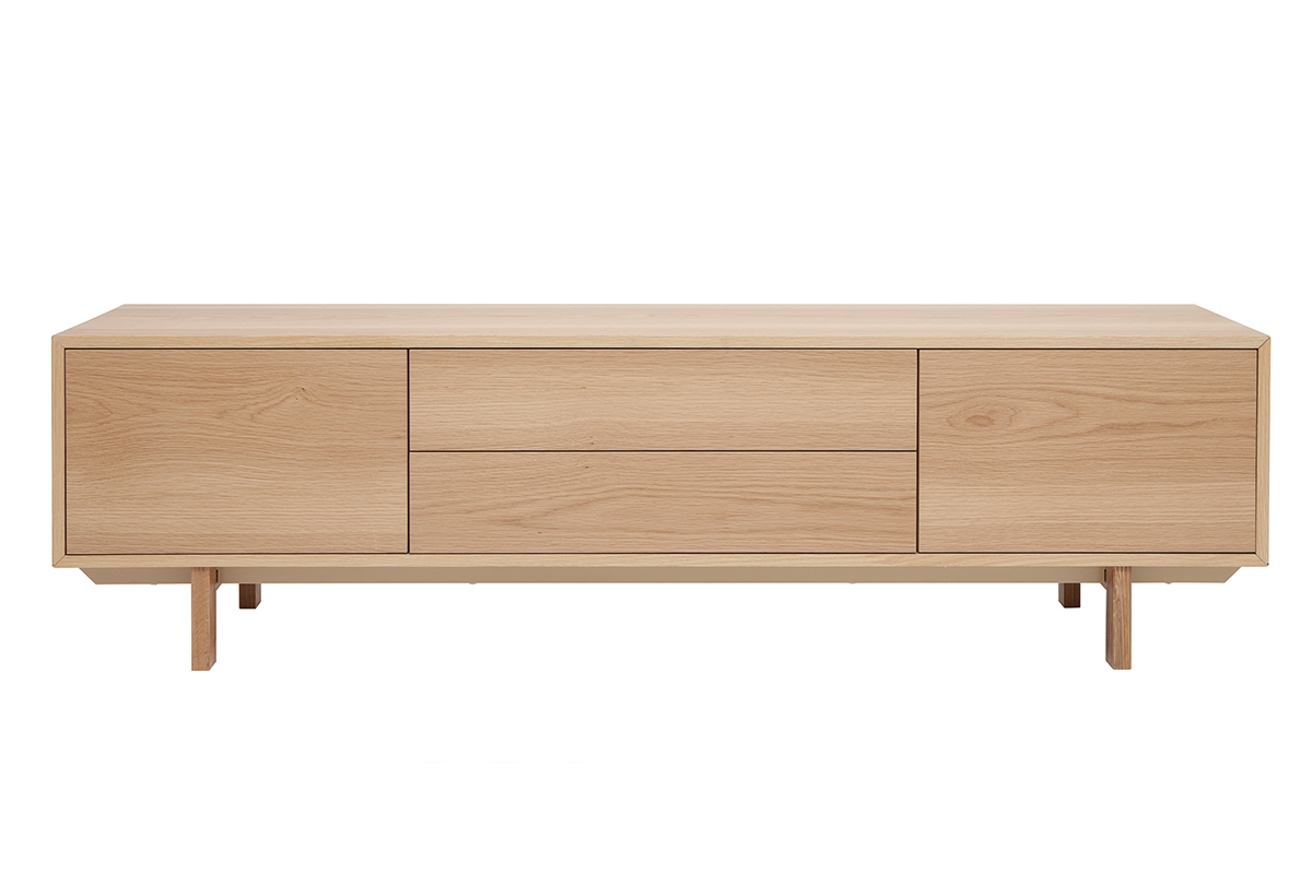 Meuble TV scandinave bois clair chne 2 portes 2 tiroirs L180cm SID