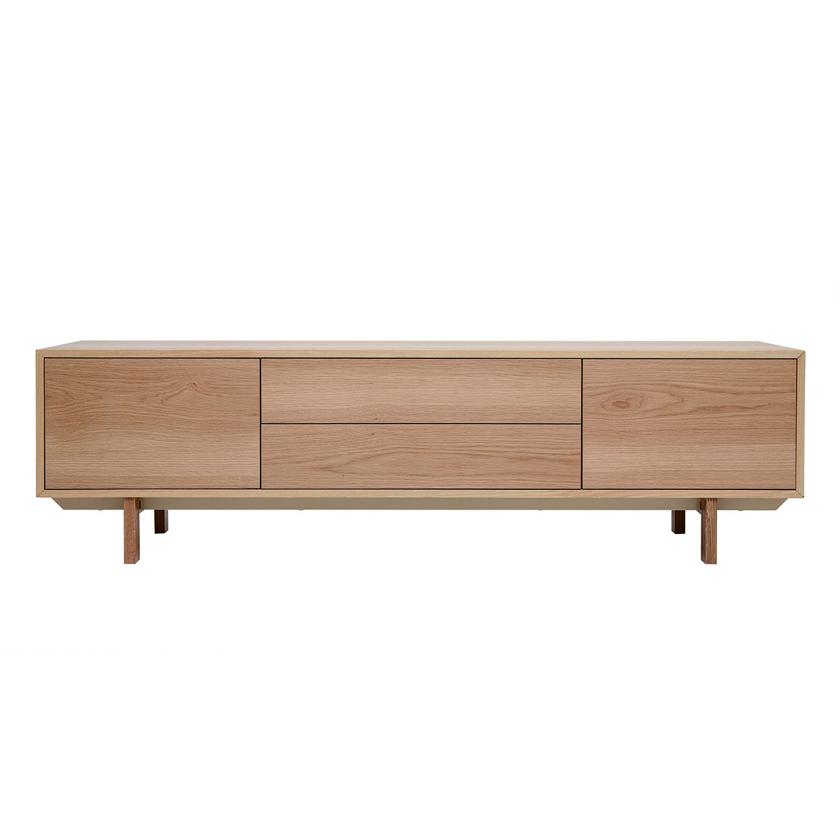 Meuble TV scandinave bois clair chêne 2 portes 2 tiroirs L180cm SID