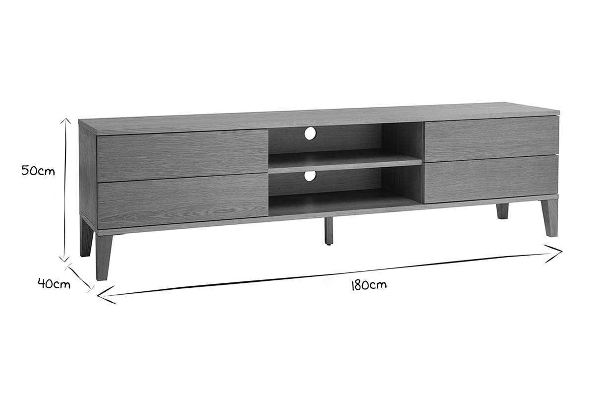 Meuble TV scandinave bois clair chne 4 tiroirs L180 cm FREDDY