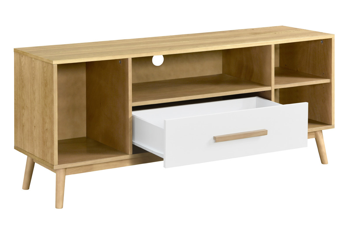 Meuble TV scandinave bois clair et blanc 1 tiroir TALIA