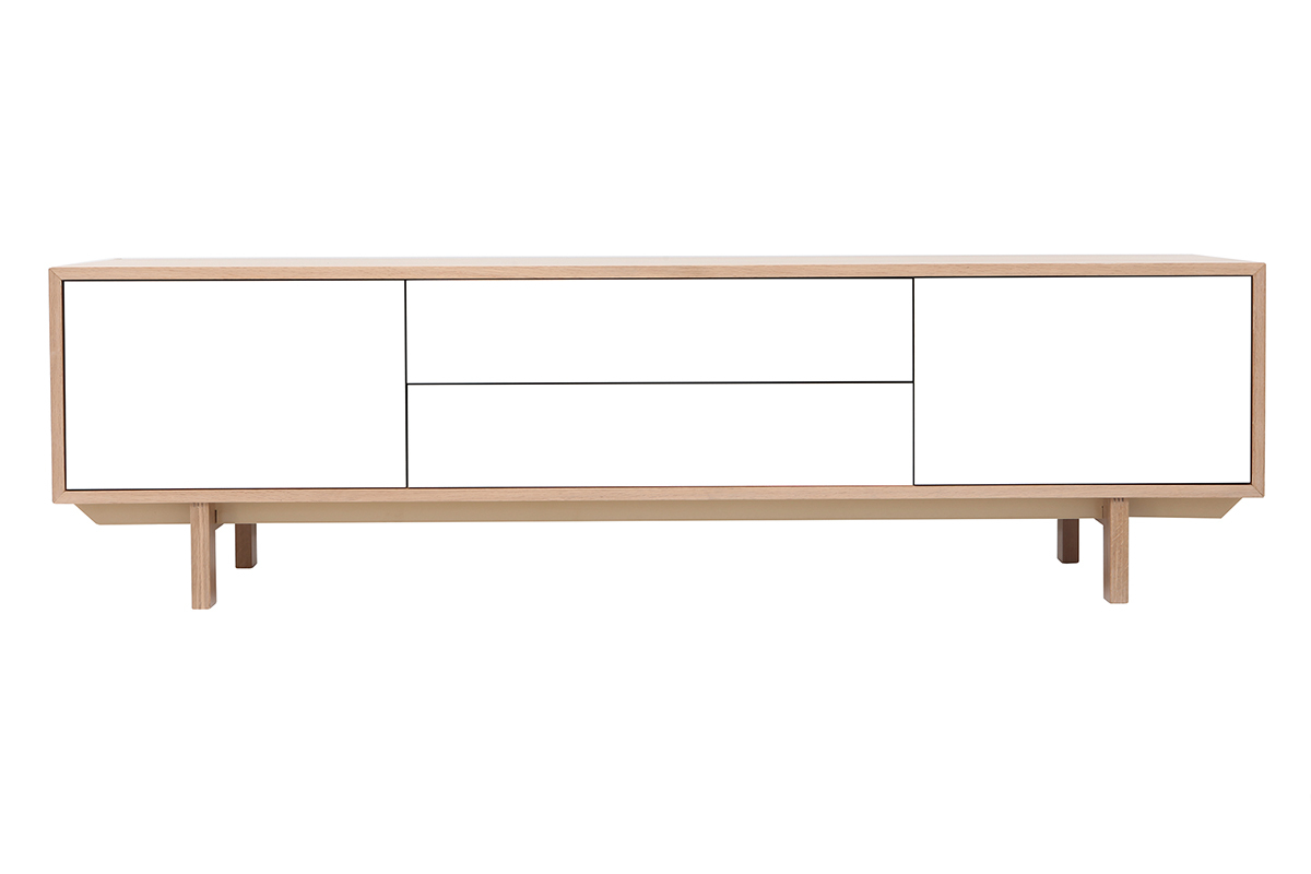 Meuble TV scandinave bois et blanc L180 cm SID