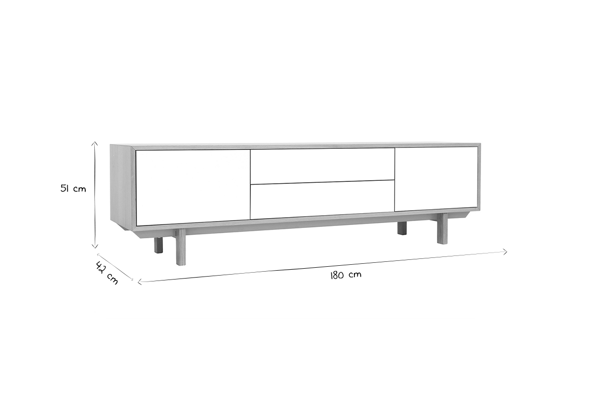 Meuble TV scandinave bois et blanc L180 cm SID