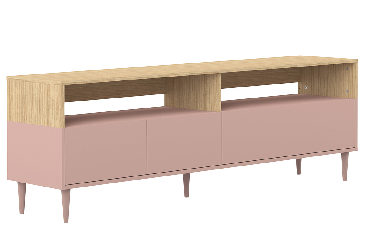 Meuble TV scandinave bois et rose STRIPE