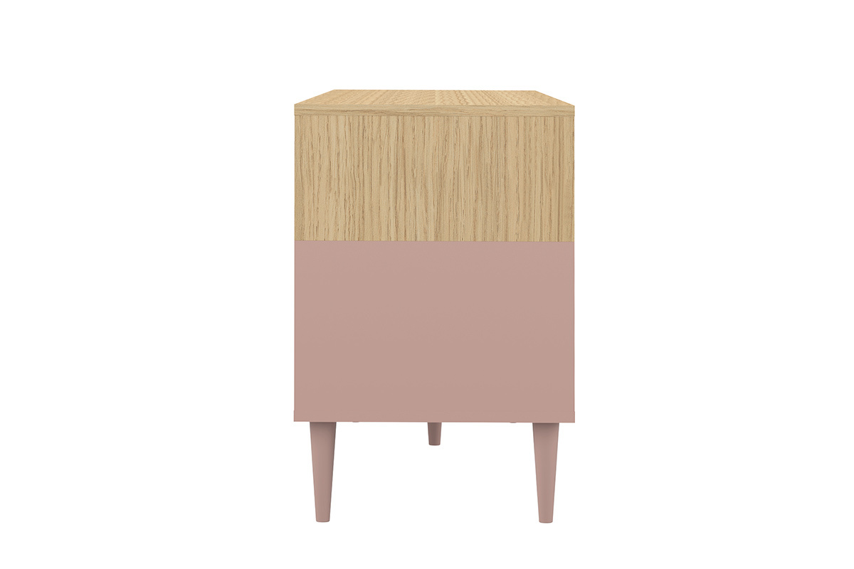 Meuble TV scandinave bois et rose STRIPE