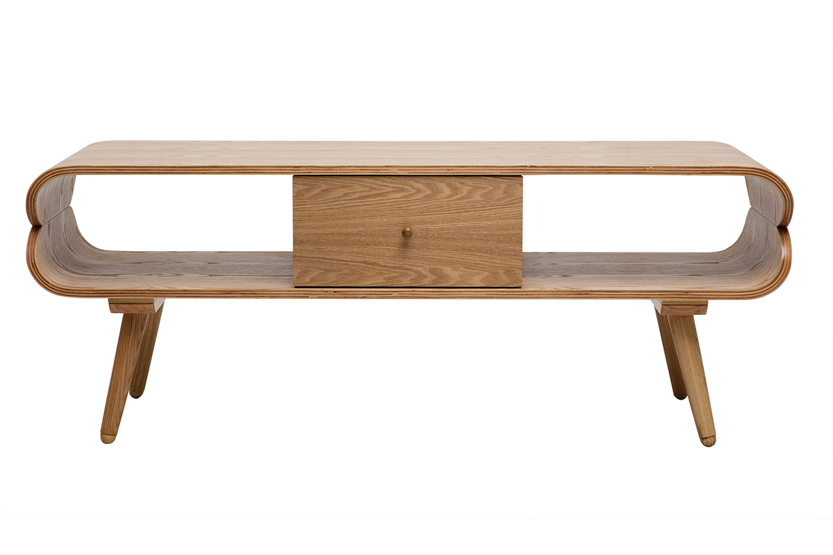 Meuble TV scandinave en bois clair avec rangements L132 cm TAKLA