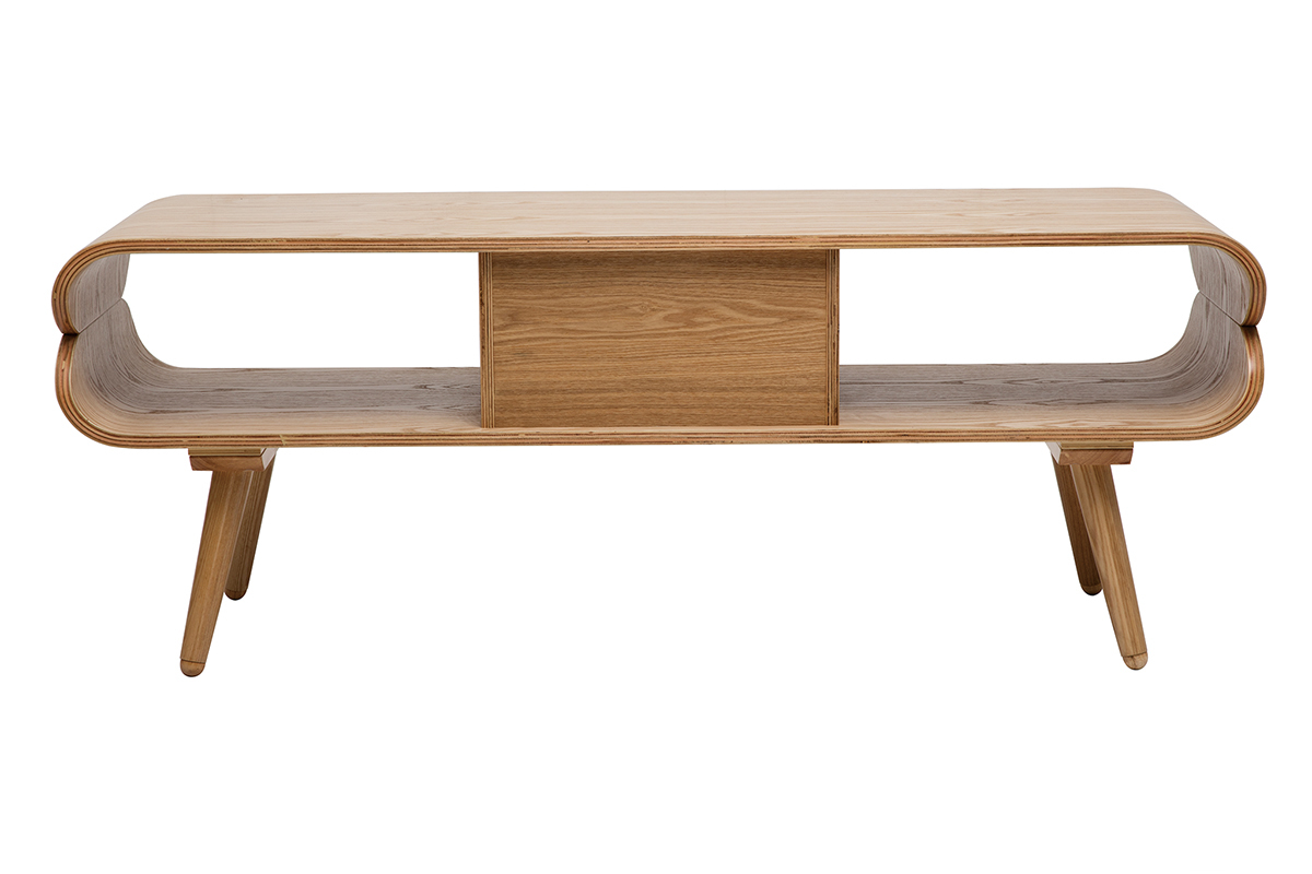 Meuble TV scandinave en bois clair avec rangements L132 cm TAKLA