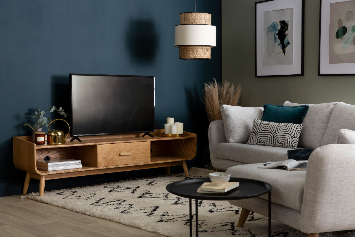 Meuble TV scandinave en bois clair L180 cm HALLEN