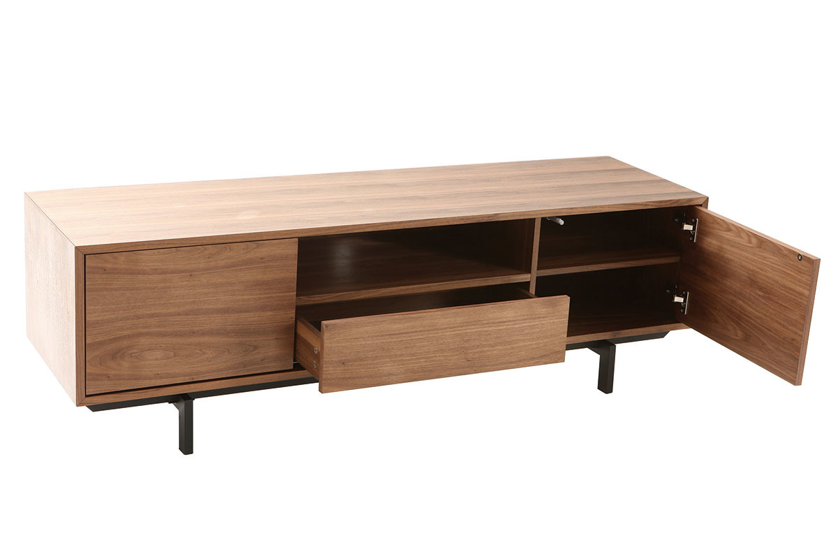 Meuble TV vintage en bois fonc niche ouverte L160 cm MANNY