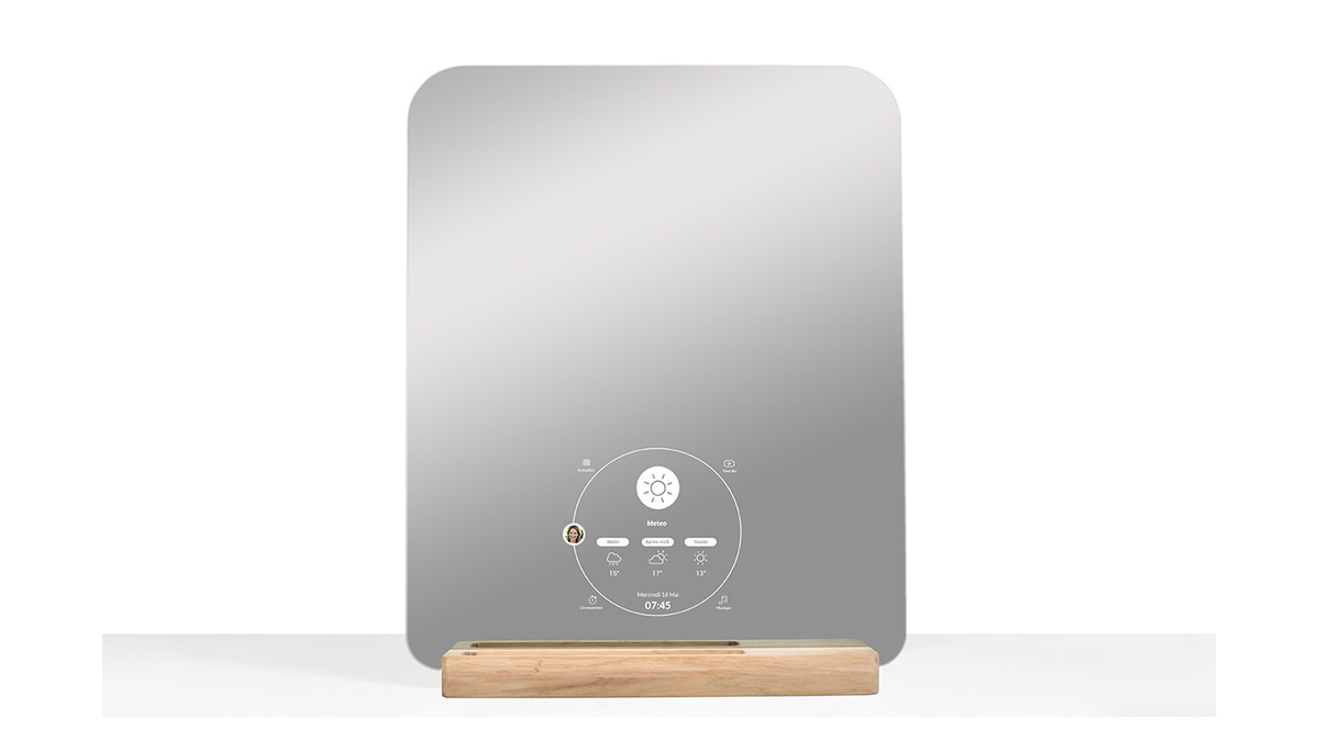 Miroir rectangulaire connect design avec support en chne EKKO