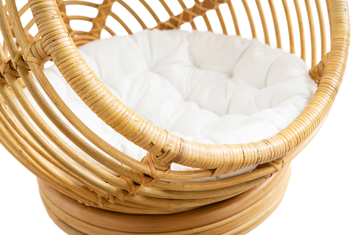 Panier rond design pour chat et chien en rotin naturel avec coussin blanc L43 cm HADLEY