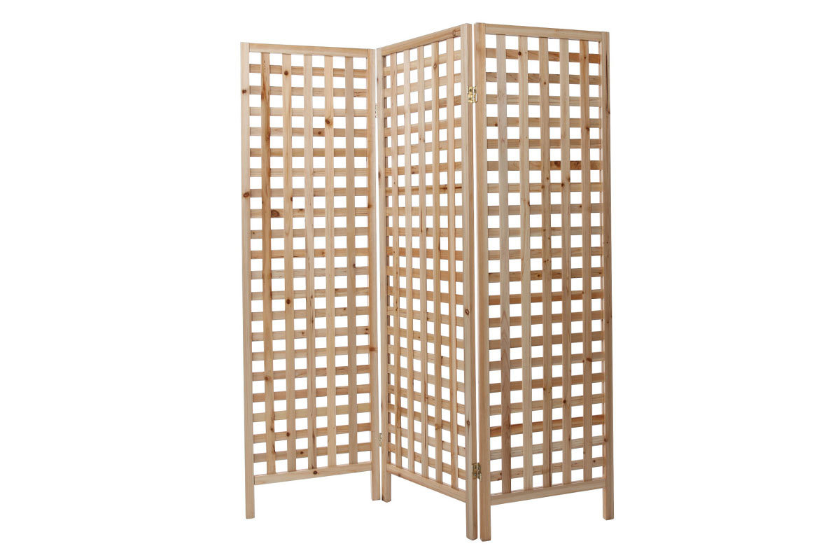 Paravent en bois clair motif ajour 3 vantaux L133 cm AKKIKO