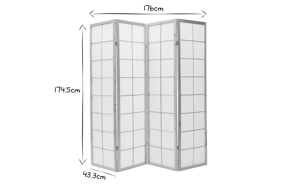 Paravent japonais en bois et papier de riz L176 cm IKUYO