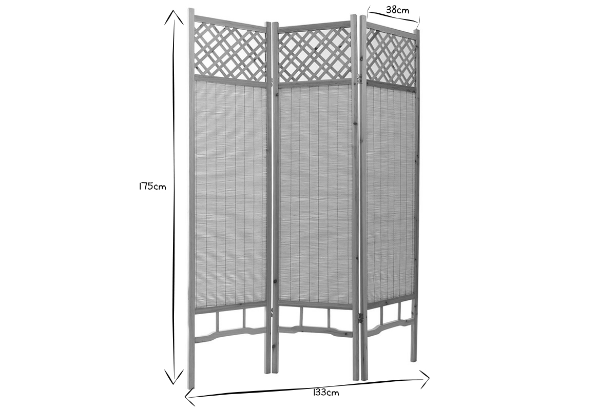 Paravent japonais en pin et bambou 3 vantaux L133 cm NEW NIHA