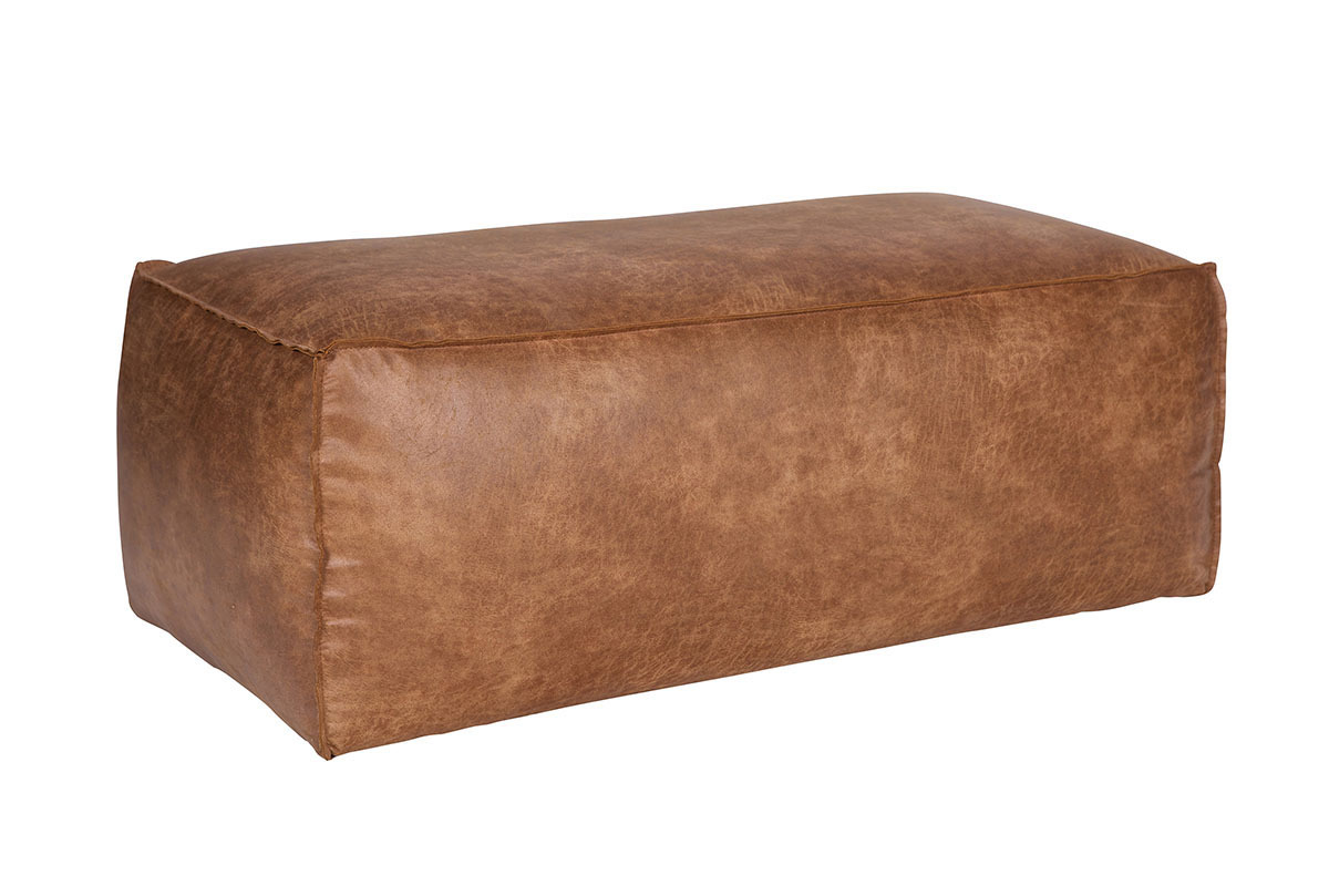 Pouf cuir vintage camel 120 cm ASPEN - cuir de vache reconstitu