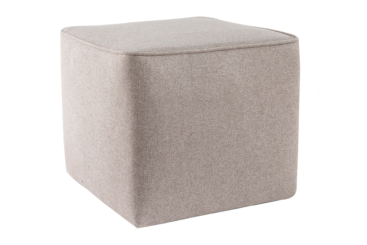 Pouf design carr en tissu beige PAVE